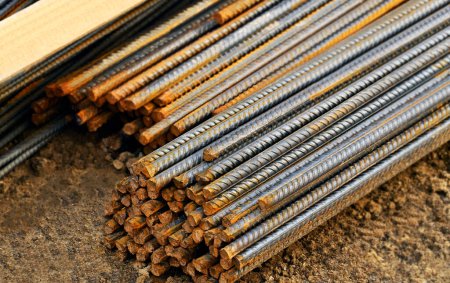 Photo for Armature rod for reinforcing on construction site - Royalty Free Image