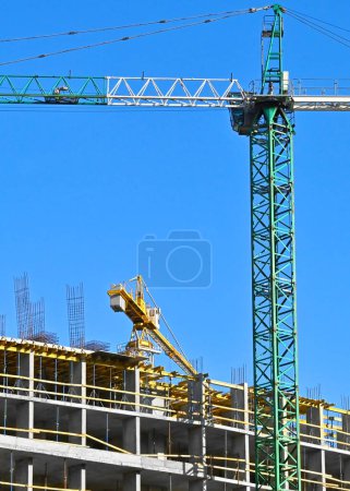 Construction site with framework and blue sky