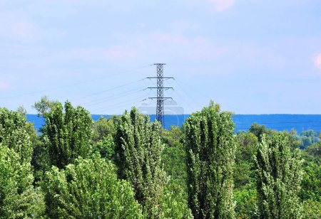 Photo for Suburban high voltage transmission line over forest in Ukraine - Royalty Free Image