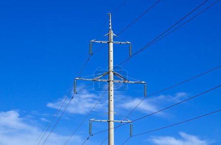 Photo for High voltage transmission steel reinforced concrete power pole - Royalty Free Image