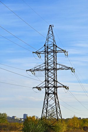 Photo for High voltage transmission line over blue sky background - Royalty Free Image
