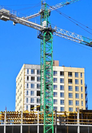 Building construction site with blue clear sky
