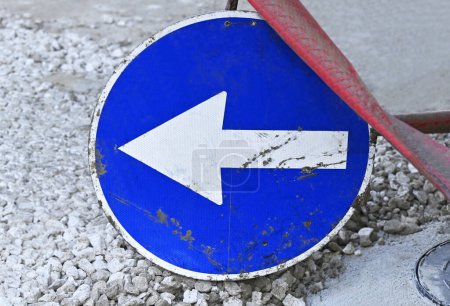 Photo for Arrow warning sign on road construction site work - Royalty Free Image
