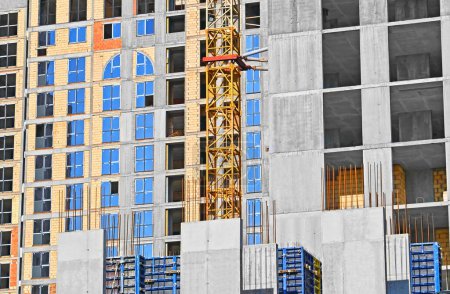 Photo for Building construction site work from concrete monolith and brick - Royalty Free Image
