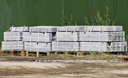 Stack of border stones on construction site
