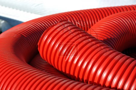 HDPE corrugated cable pipes on construction site