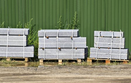 Stack of border stones on construction site