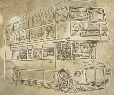 Foto de Dibujo de autobús vintage sobre fondo de papel viejo. ilustración dibujada a mano. - Imagen libre de derechos
