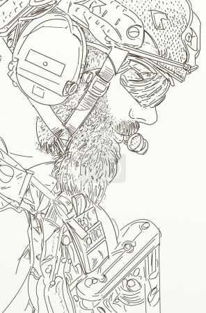 Foto de Ilustración dibujada a mano de una bombera que lleva un casco y sostiene una antorcha de soldadura. - Imagen libre de derechos