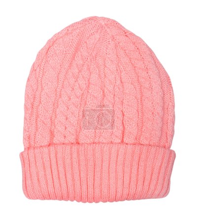 Téléchargez les photos : Chapeau tricoté femelle de couleur rose isolé sur blanc - en image libre de droit