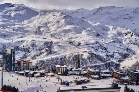 Photo for Breathtaking beautiful panoramic view on Val Thorens - Ski village - the highest ski base in Europe, Alps, France. - Royalty Free Image