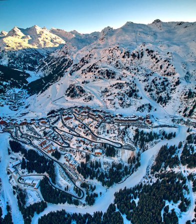 Photo for Breathtaking beautiful panoramic aerial view on Snow Alps - winter mountain peaks around French Alps mountains, The Three Valleys: Courchevel, Val Thorens, Meribel (Les Trois Vallees), France. - Royalty Free Image