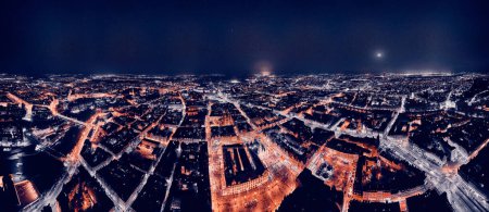 Photo for Aerial panoramic night view in the center of the old town, market square of Wroclaw (German: Breslau) - city in southwestern Poland, historical region of Silesia, Poland, EU - dark artistic styling. - Royalty Free Image