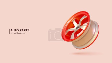 Illustration for 3D Auto Parts Concept. Realistic 3d design of Cars sports rim. 3D Vector illustration in cartoon minimal style. - Royalty Free Image