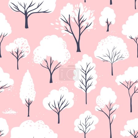 Illustration for Cherry blossom trees seamless pattern, spring background. Pink hanami time park. Vector illustration - Royalty Free Image