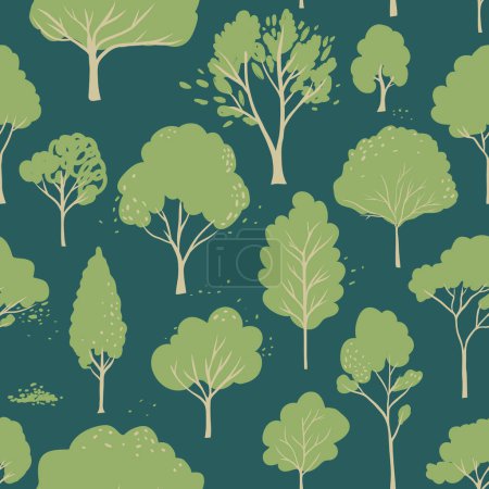 Téléchargez les illustrations : Green trees seamless pattern, summer background. Park vector illustration. - en licence libre de droit