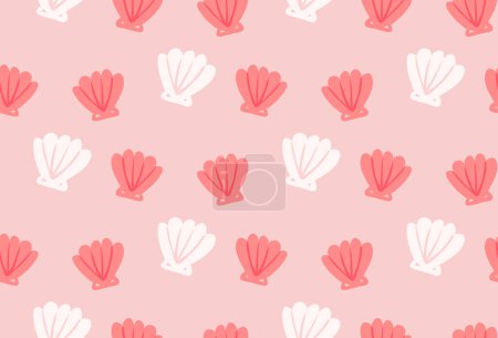Illustration for Seashells pattern, simple cute pink shells. Summer vector background. - Royalty Free Image