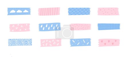 Téléchargez les illustrations : Ruban washi rose et bleu, bandes vectorielles décoratives en papier isolées sur fond blanc - en licence libre de droit