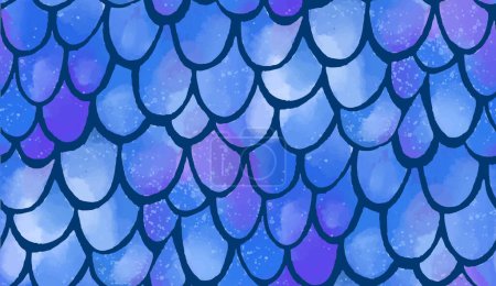 Illustration for Mermaid pattern, watercolor scale texture. Blue hand painted fish tail underwater seamless vector background - Royalty Free Image