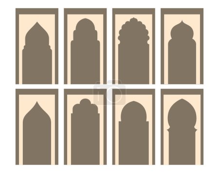 Illustration for Islamic arc doors, vertical stories template. Arab architecture decoration for poster, greeting cards, labels, Vector traditional portal art - Royalty Free Image