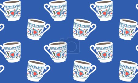 Illustration for Turkish coffee, traditional small cup seamless pattern. Vector background banner. - Royalty Free Image