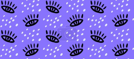 Illustration for Eyes seamless pattern, hand drawn ink eyes on blue background, print for fabric and paper. - Royalty Free Image
