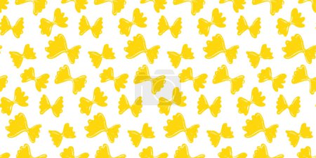 Téléchargez les illustrations : Farfalle pâtes motif sans couture, papillons jaunes sur fond blanc. Vectore fond de restaurant - en licence libre de droit