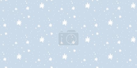 Illustration for White snow and stars on pastel blue background. Festive winter background for gift wrapping paper, Christmas designs. Vector seamless background - Royalty Free Image