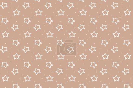 Ilustración de Estrellas blancas sobre fondo de papel kraft, textura perfecta para envolver regalos, patrón gráfico de vetor estrellado infantil abstracto. - Imagen libre de derechos