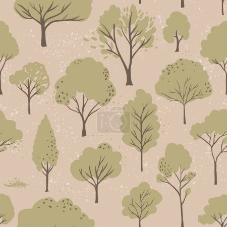 Illustration for Green trees pattern on brown kraft paper, seamless background for environmental and eco friendly products design. Vector nature illustration. - Royalty Free Image