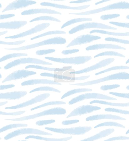 Illustration for Light blue wave strokes of watercolor paint, sea seamless pattern. Ocean texture, pastel navy background - Royalty Free Image