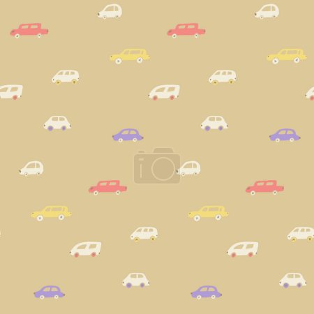 Illustration for Cars pattern, pastel green blue and pink different cars wallpaper, seamless texture for nursery room. - Royalty Free Image