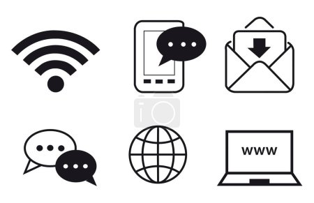 Black lines communication signs on a white background with copy space