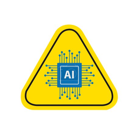Illustration for AI blue logo in a caution sign on a white background with copy space - Royalty Free Image