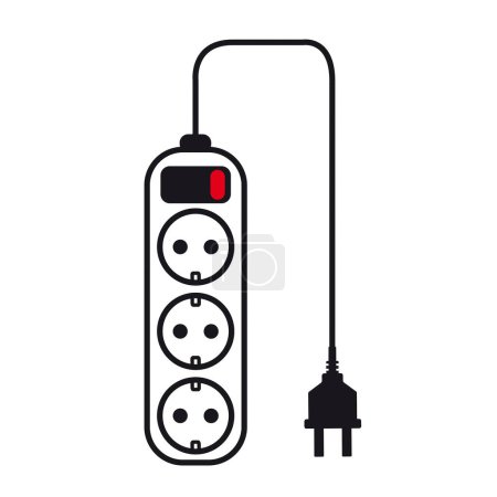 Illustration for Extension lead 3 way power strip with switch on a white background with copy space - Royalty Free Image