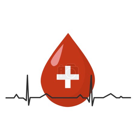 Illustration for A drop of blood and an electrocardiogram on a white background with copy space - Royalty Free Image