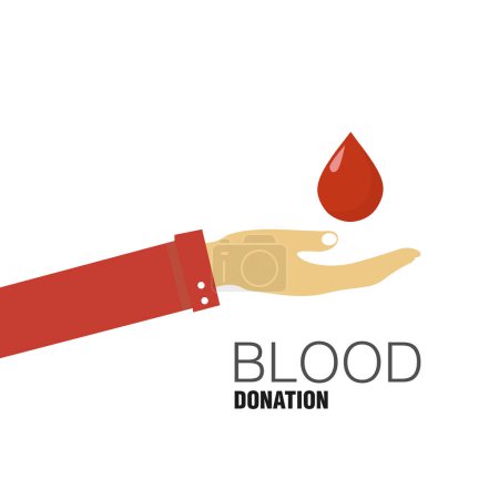 Illustration for A hand with a drop of blood on a white background with copy space - Royalty Free Image