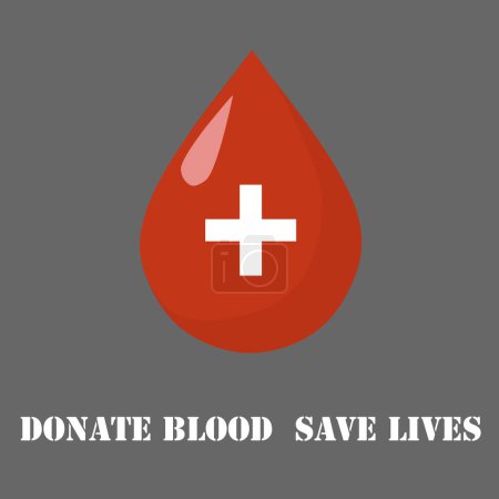 Illustration for A drop of blood with a white cross on a gray background with copy space - Royalty Free Image