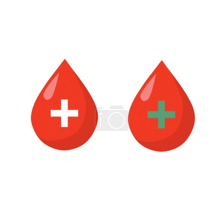 Illustration for Drops of blood with white and green crosses on a white background with copy space - Royalty Free Image