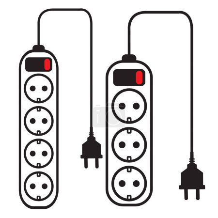 Correa de alimentación de 3 y 4 vías de cable de extensión con interruptor sobre fondo blanco