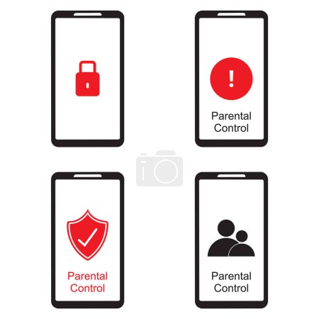 Banderas de control parental en pantallas de teléfonos inteligentes sobre un fondo blanco