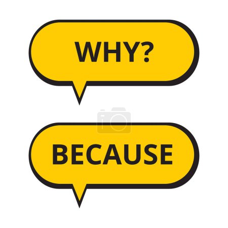 Illustration for Yellow speech bubbles with why and because words on a white background - Royalty Free Image