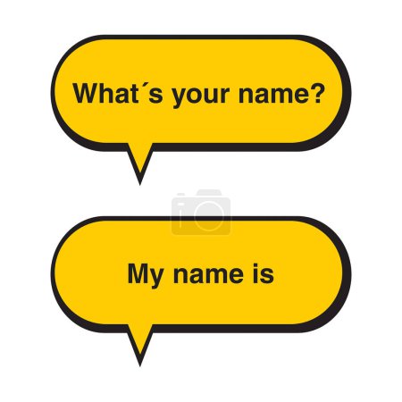 Ilustración de ¿Cuál es su nombre y mi nombre es burbujas de habla amarilla sobre un fondo blanco - Imagen libre de derechos