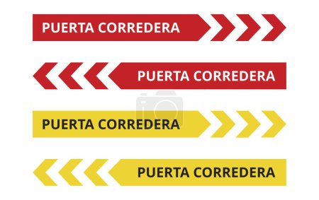 Rote und gelbe Puerta Corredera Zeichen auf weißem Hintergrund (trad. Schiebetür)