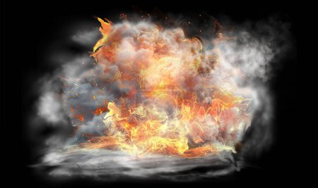 Flames and smoke. Fiery explosion with smoke isolated on transparent background