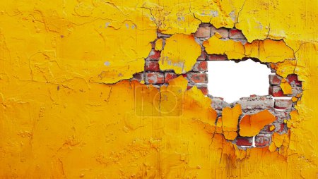 Hole in the wall of bricks against a white background. Shabby Building Facade