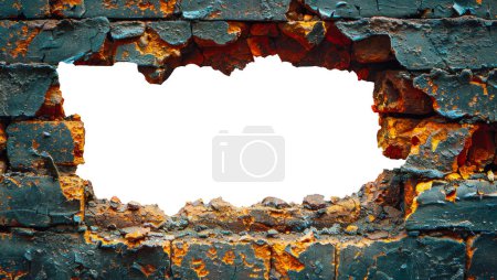 Foto de Agujero en la pared de ladrillos sobre un fondo blanco. Fachada del edificio Shabby - Imagen libre de derechos