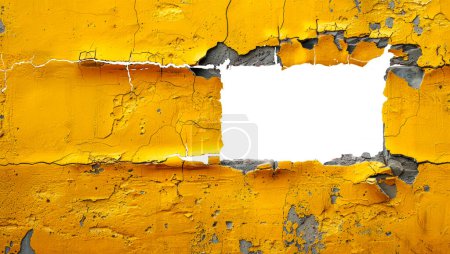 Hole in the wall of bricks against a white background. Shabby Building Facade