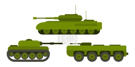Illustration for Different tanks selection of military vehicles for the army. stock vector image flat style - Royalty Free Image