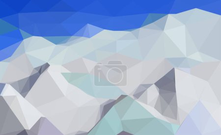 Téléchargez les photos : Géométrique polygonal abstrait numérique neigeux montagne, vecteur coloré, paysage plat, fond de voyage, art de la montagne, ciel bleu, toile de fond créative - en image libre de droit